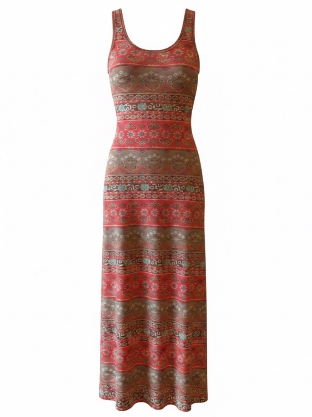 Magazine Sleeveless Maxi Dress in Coral and Teal